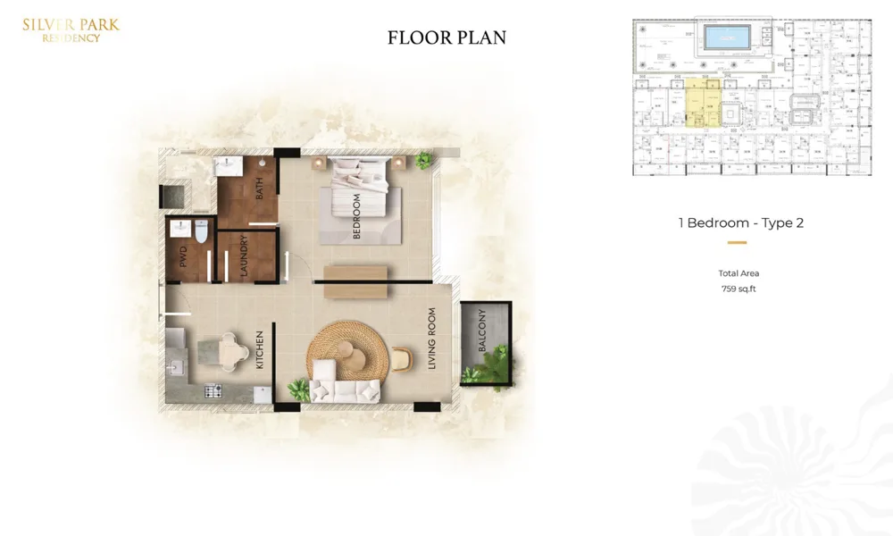 1 Bedroom floor plan 2