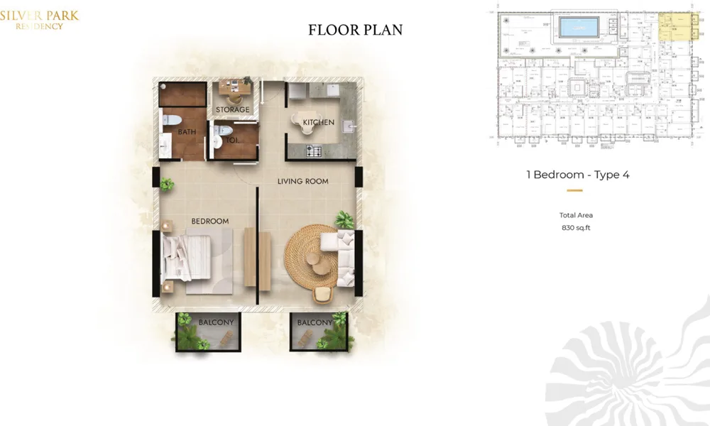 1 Bedroom floor plan 4